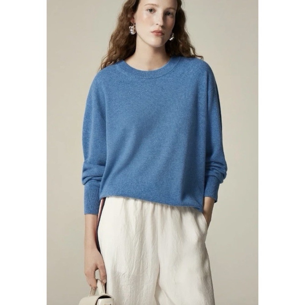 J Crew Women's 100% Cashmere Relaxed Crewneck Sweater Cosmic Blue Quiet Luxury M